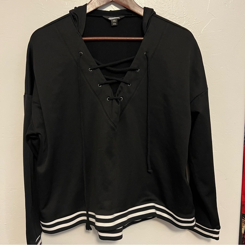Project RUNWAY Black Lace-Up Sweatshirt Size XXL Vintage